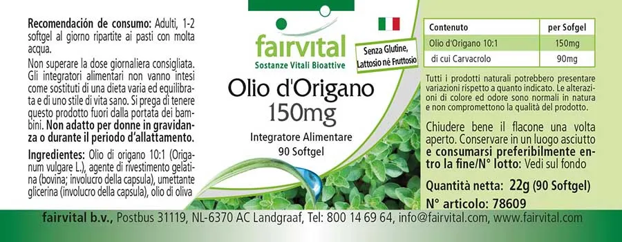 Oregano-Öl 150mg Kapseln - 90 Softgels - Oregano Oil 10:1 Extrakt - Origanum vulgare - Hochdosiert | Fairvital