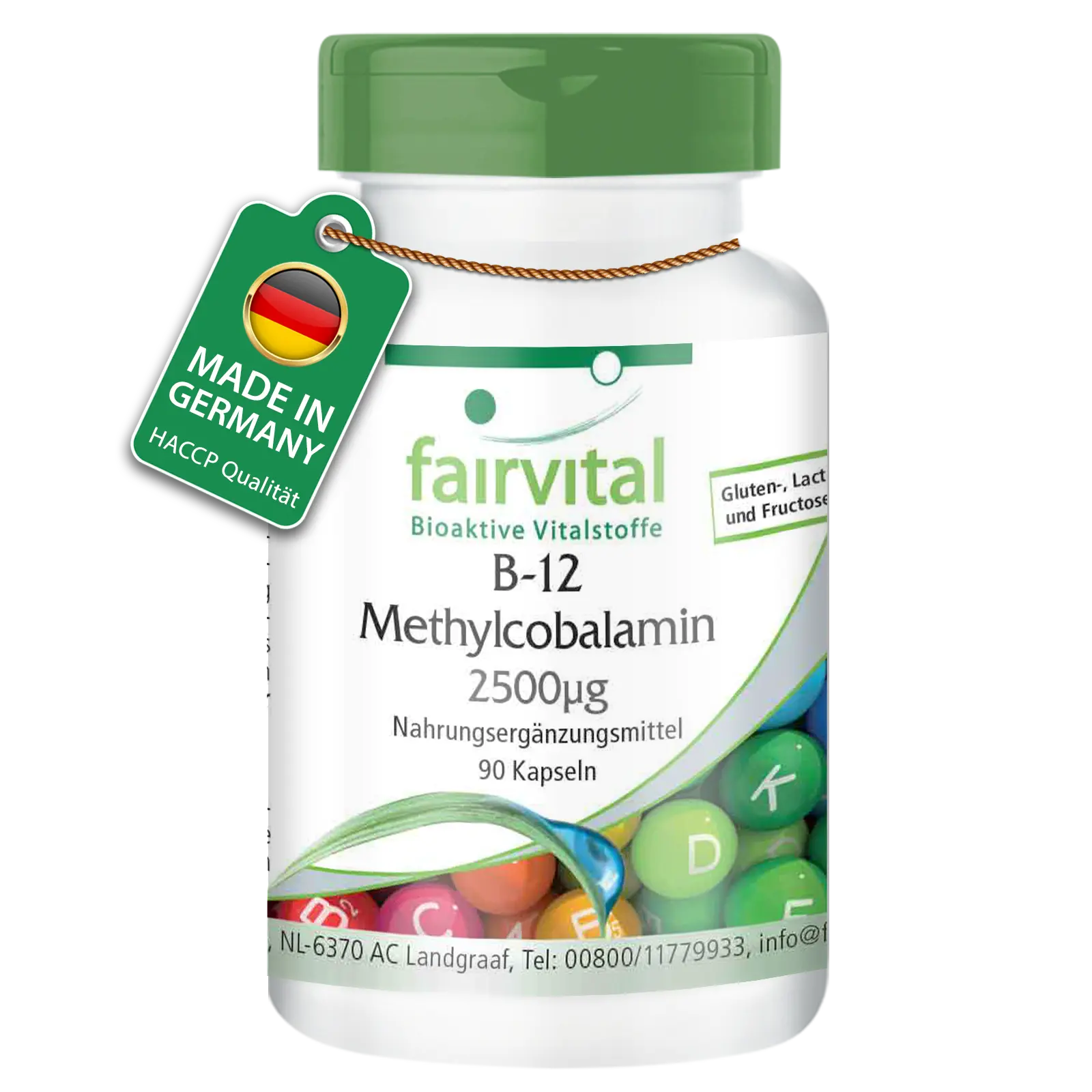 B-12 Methylcobalamin 2500µg - 90 Kapseln - mit Vitamin B12 für Immunsystem, gegen Müdigkeit - Vegan | Fairvital