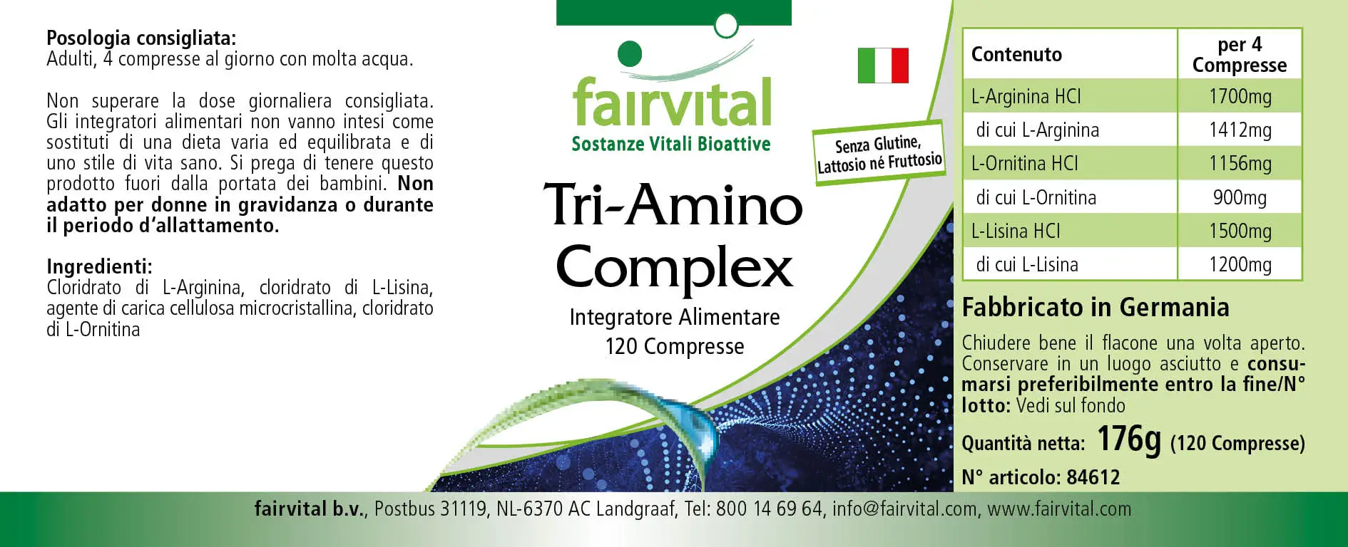 Tri-Amino-Komplex - 120 Tabletten - Arginin Ornithin Lysin - Hochdosiert und Vegan | Fairvital