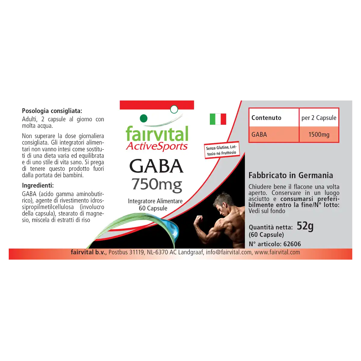 GABA 750mg - 60 Kapseln - Gamma-Aminobuttersäure - Hochdosiert und Vegan | Fairvital