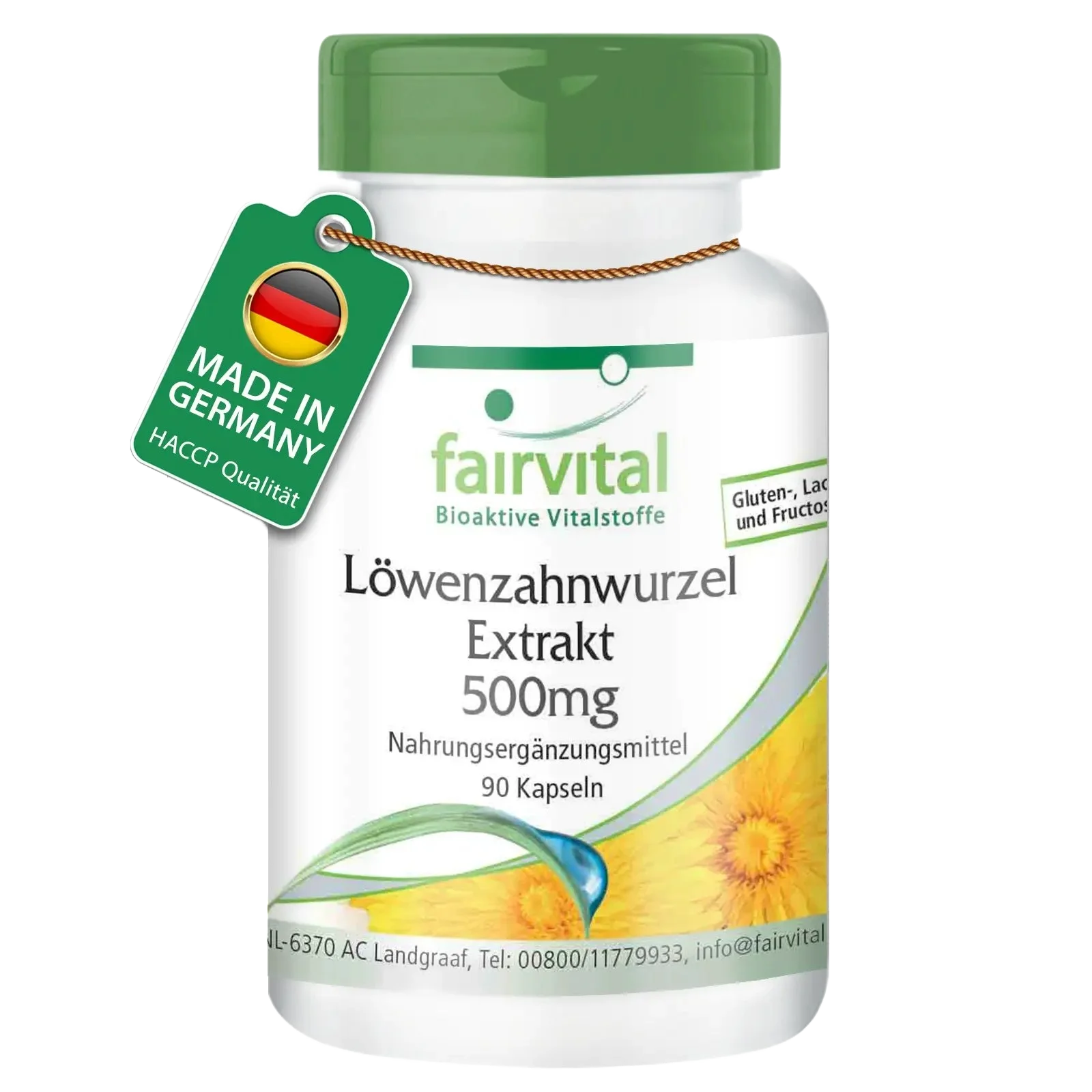 Löwenzahnwurzel-Extrakt 500mg - 90 Kapseln - 10-fach konzentriert - Hochdosiert und Vegan | Fairvital