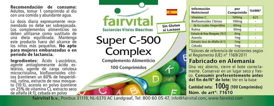 Super C-500 Komplex - 100 Tabletten - mit Vitamin C - für Immunsystem, Kollagenbildung uvm. - Vegan | Fairvital