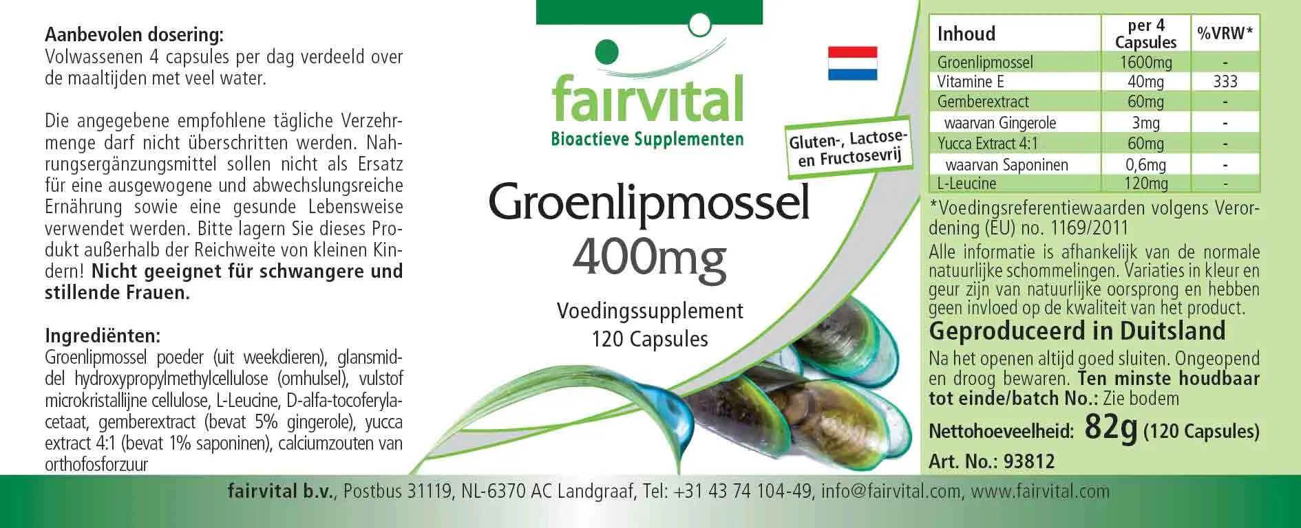 Grünlippmuschel 400mg - 120 Kapseln - mit Vitamin E - Hochdosiert | Fairvital