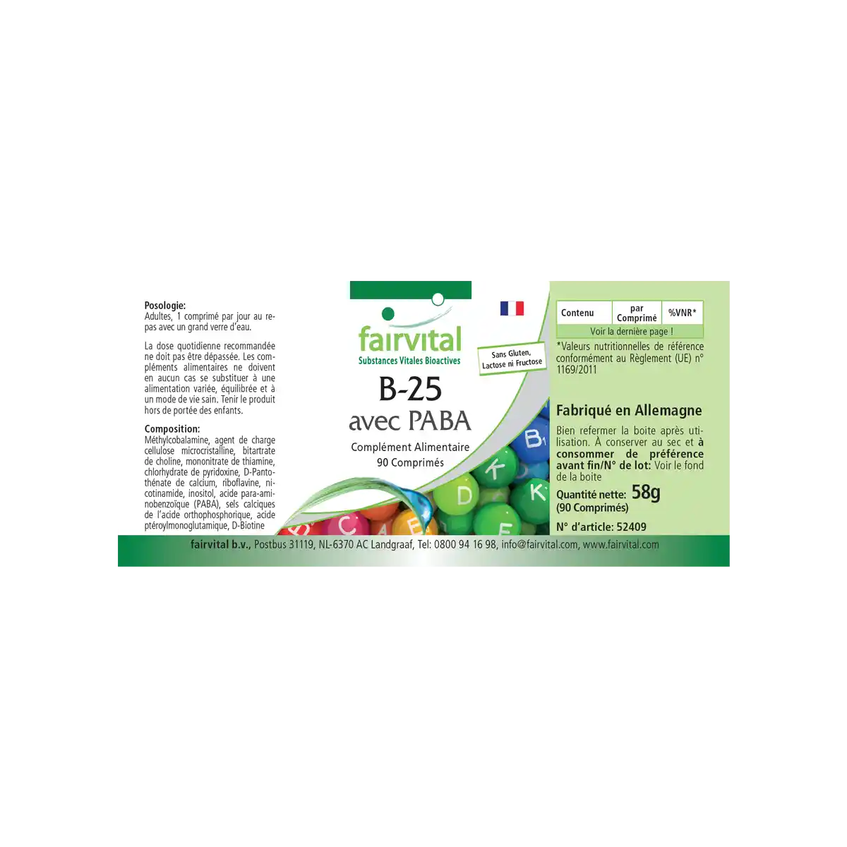 B-25 mit PABA - 90 Tabletten - mit Vitamin B-12, Cholin & mehr - für Leberfunktion, Immunsystem uvm. - Vegan | Fairvital