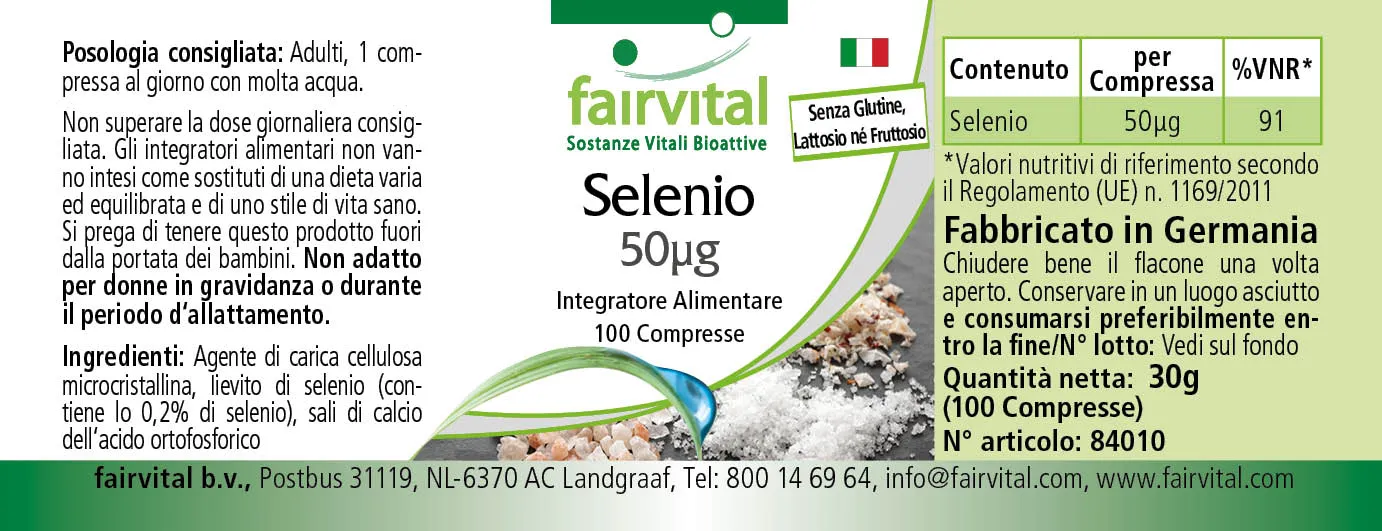 Selen 50µg - 100 Tabletten - für Schilddrüse, Immunsystem, Haar uvm. - Vegan | Fairvital