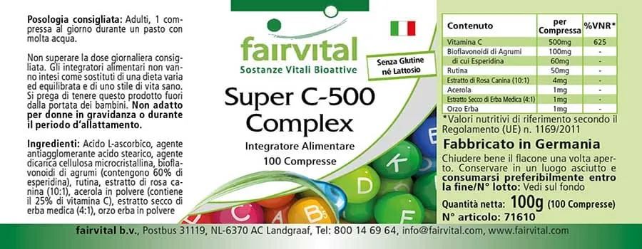 Super C-500 Komplex - 100 Tabletten - mit Vitamin C - für Immunsystem, Kollagenbildung uvm. - Vegan | Fairvital