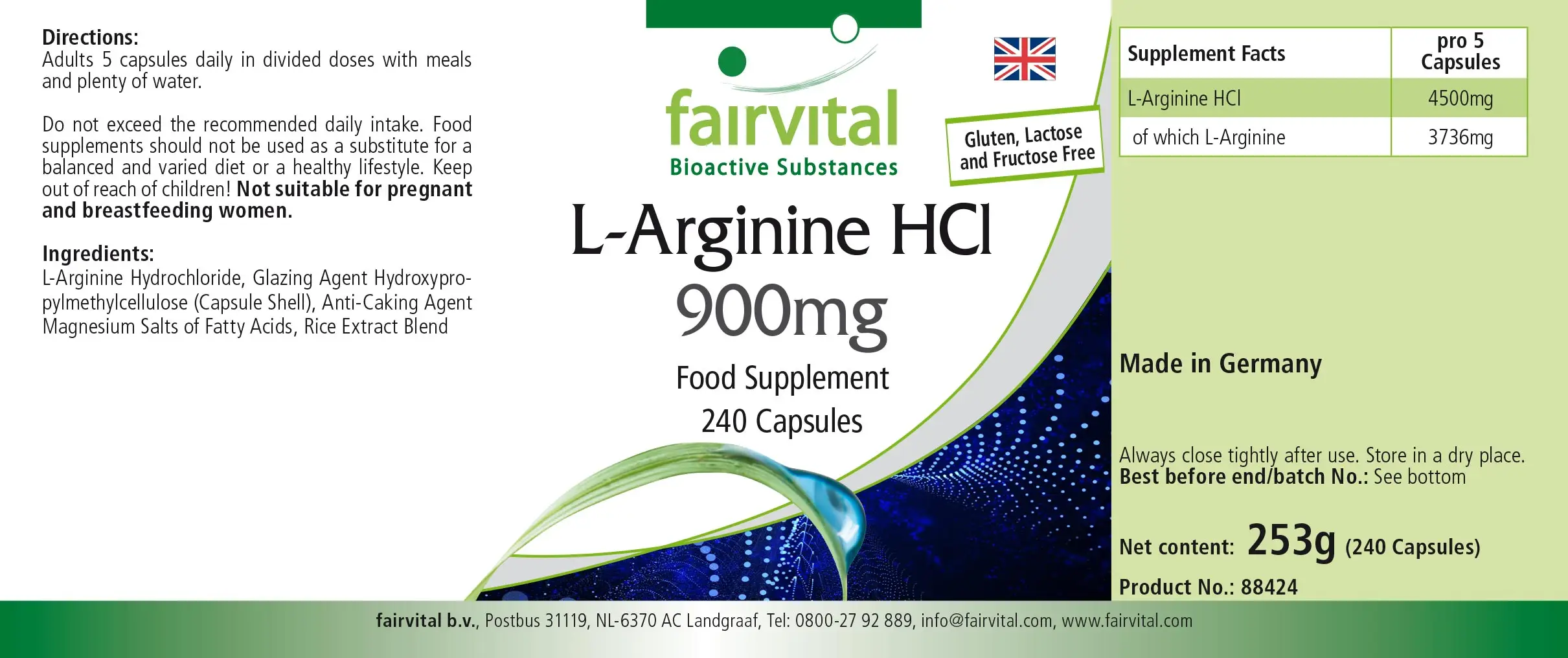 L-Arginin-HCL 900mg - 240 Kapseln - Hochdosiert und Vegan | Fairvital