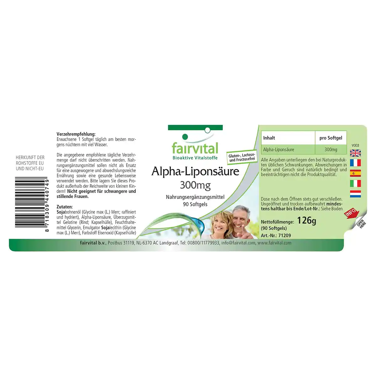 Alpha-Liponsäure 300mg - Alpha-lipoic acid (ALA) - 90 Softgels - Hochdosiert und Vegan | Fairvital