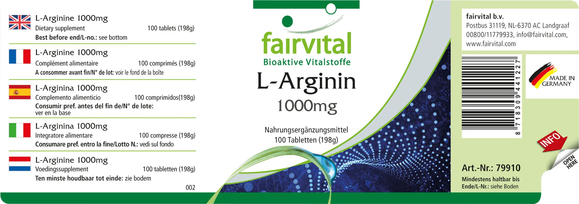 L-Arginin 1000mg - 100 Tabletten - Hochdosiert und Vegan | Fairvital
