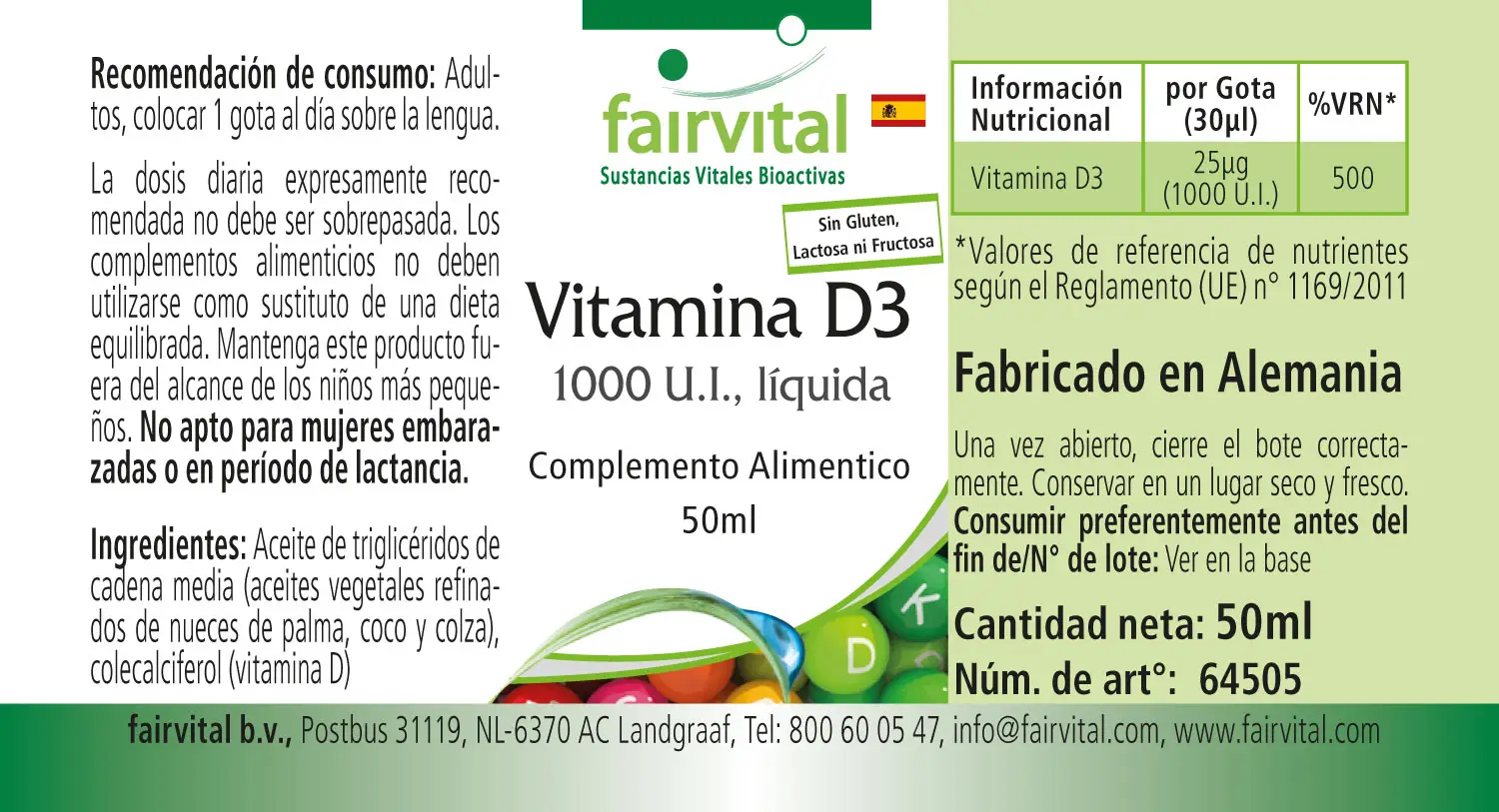 Vitamin D3 flüssig 1000 I.E. pro Tropfen | Fairvital