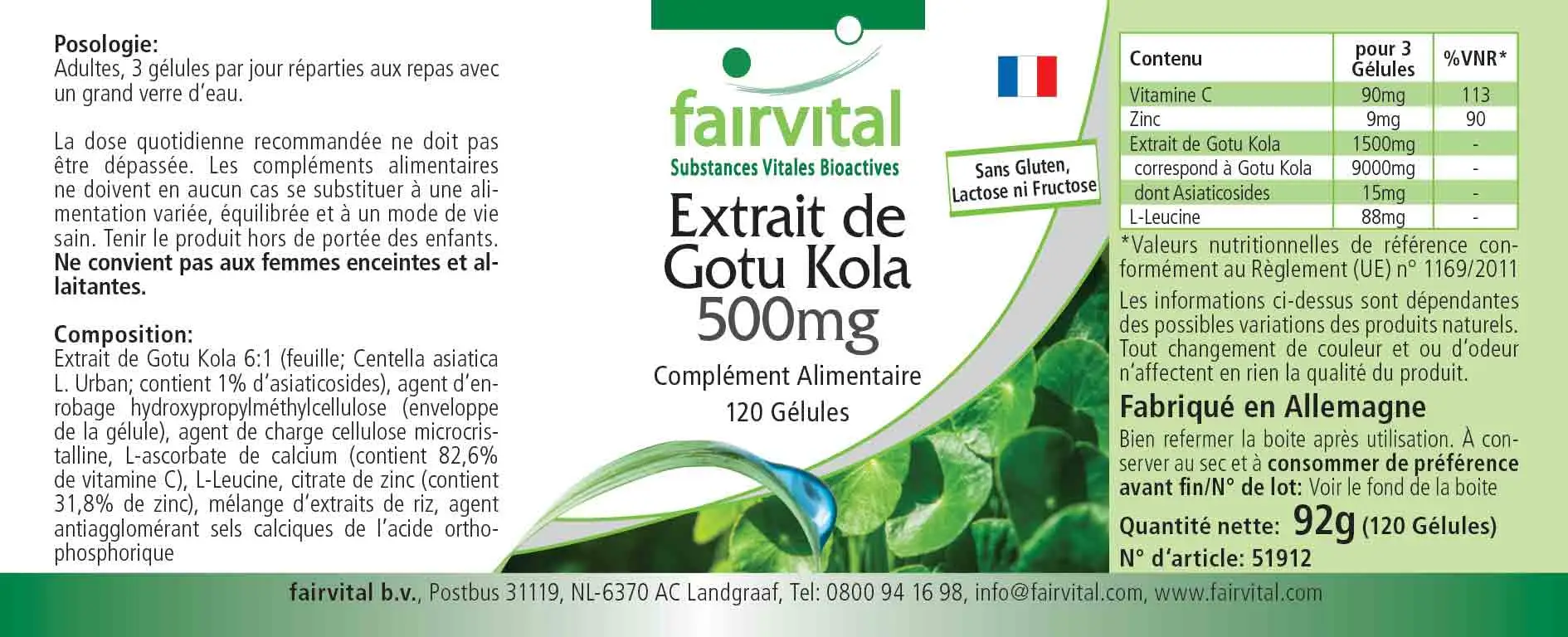 Gotu Kola Extrakt 500mg - 120 Kapseln - mit Vitamin C, Zink - für Immunsystem, Zellschutz uvm. - Vegan | Fairvital