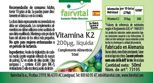 Vitamin K2 flüssig 200µg pro 10 Tropfen - 50ml | Fairvital