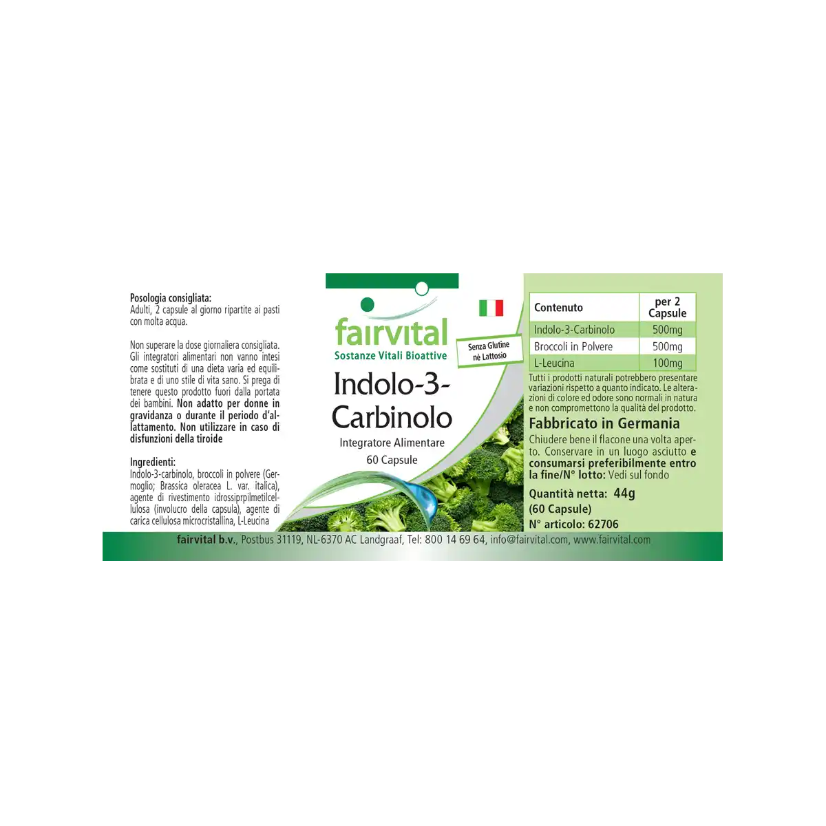 Indol-3-Carbinol - 60 Kapseln - I3C Kapseln mit Brokkoli-Pulver - Hochdosiert und Vegan | Fairvital