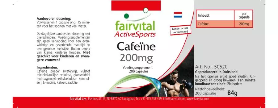 Koffein 200mg - 200 Kapseln - Hochdosiert und Vegan | Fairvital