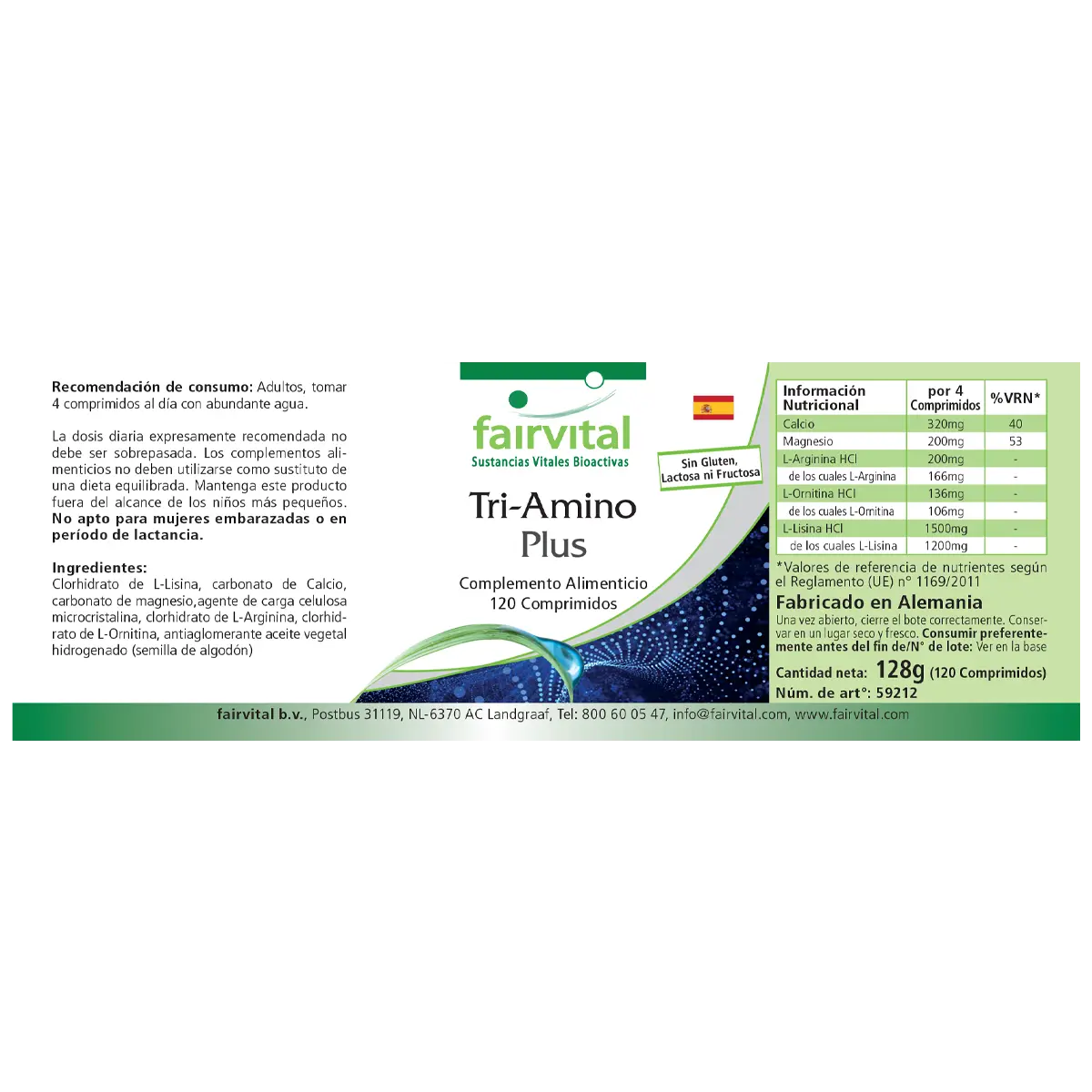 Tri-Amino Plus - 120 Tabletten - mit Calcium, Magnesium uvm. - für Knochen, Muskeln uvm. - Vegan | Fairvital