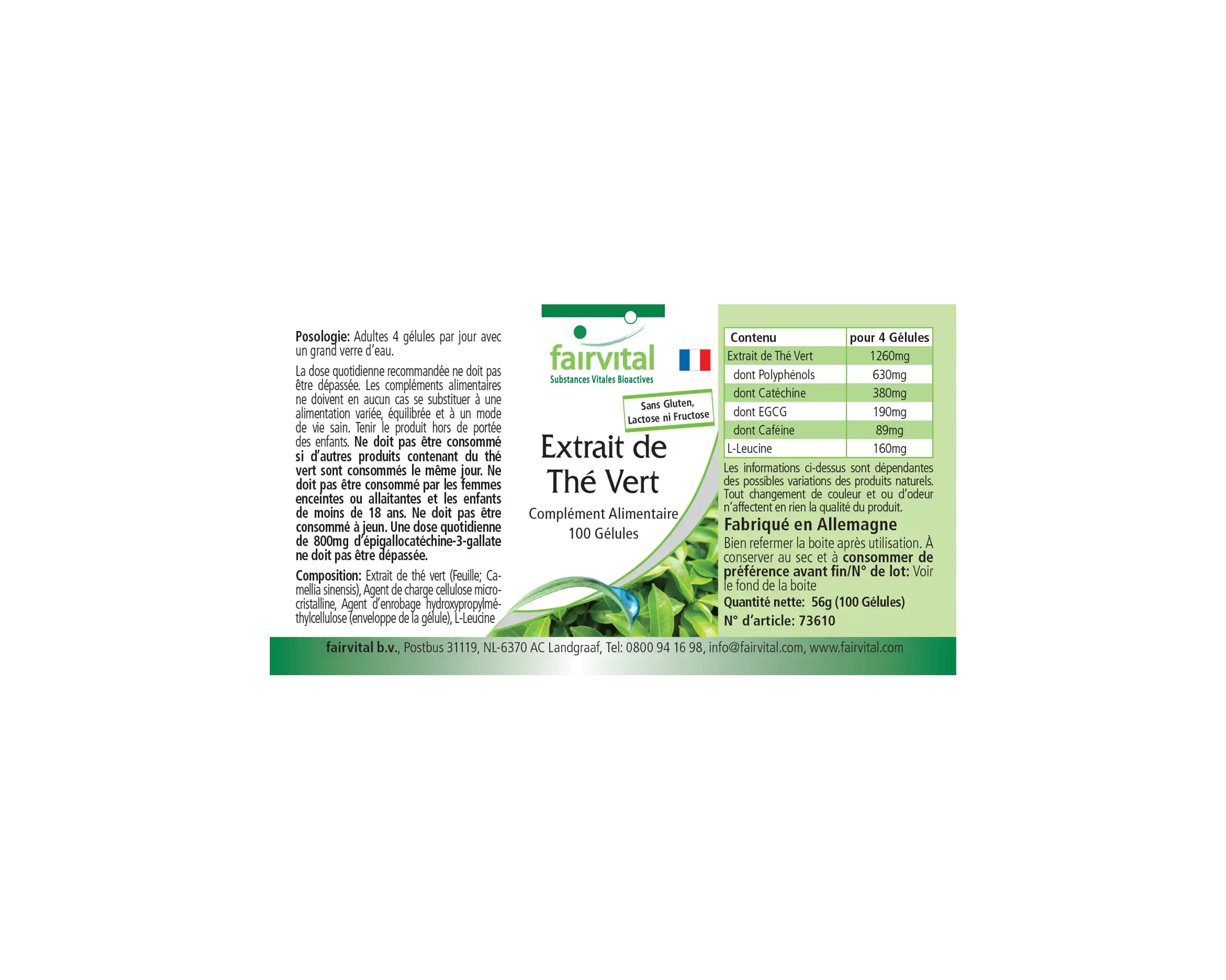 Grüner Tee Extrakt - Camellia sinensis - 100 Kapseln - Polyphenole, Catechine, EGCG & Koffein - Hochdosiert und Vegan | Fairvital