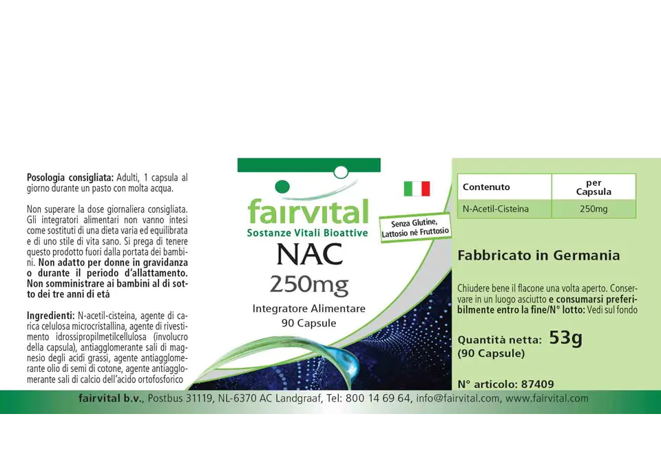NAC 250mg - 90 Kapseln - N-Acetyl-Cystein - Aminosäure - Vegan | Fairvital