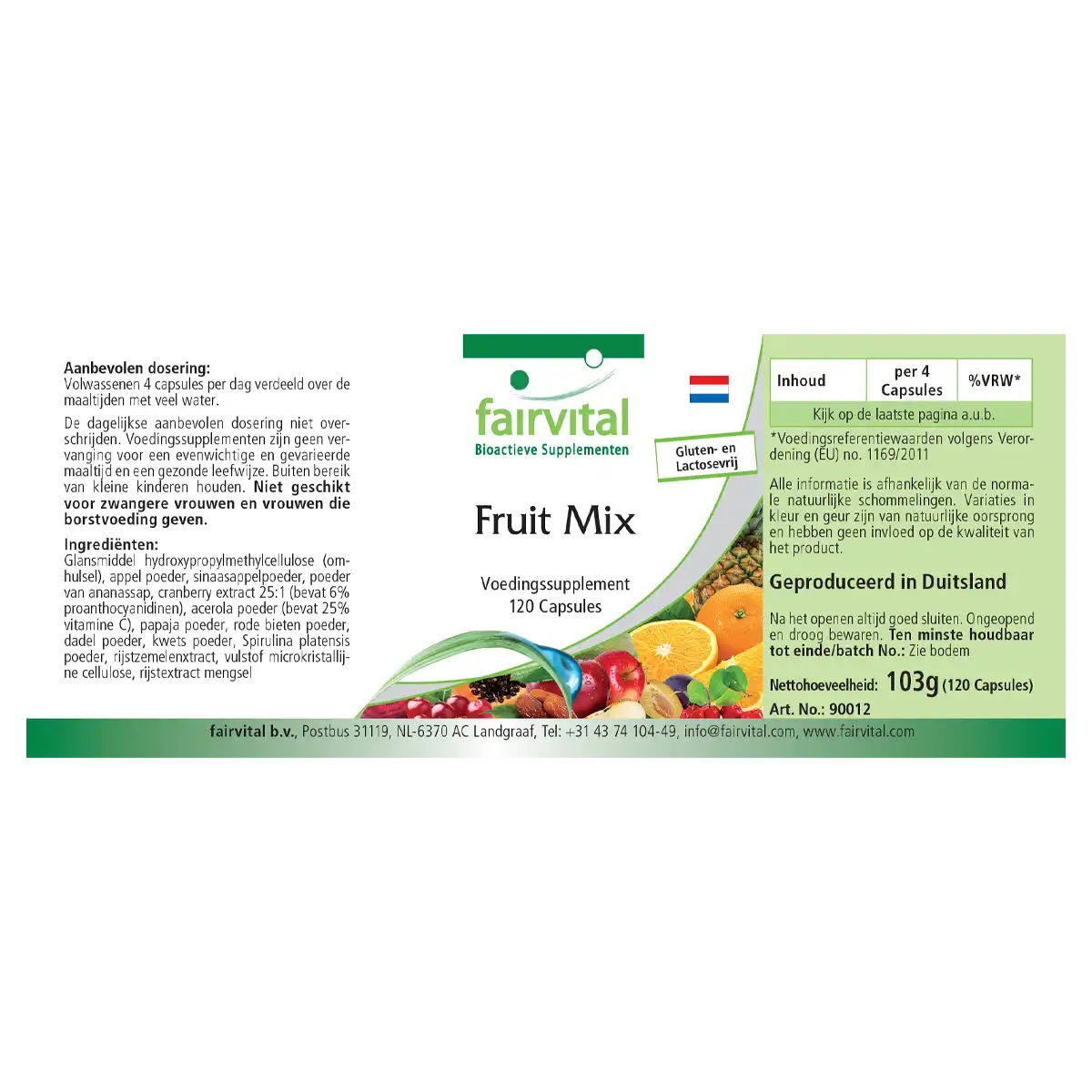 Früchte Mix - 120 Kapseln - mit Cranberry-Extrakt, Acerola, Spirulina uvm. - Hochdosiert und Vegan | Fairvital
