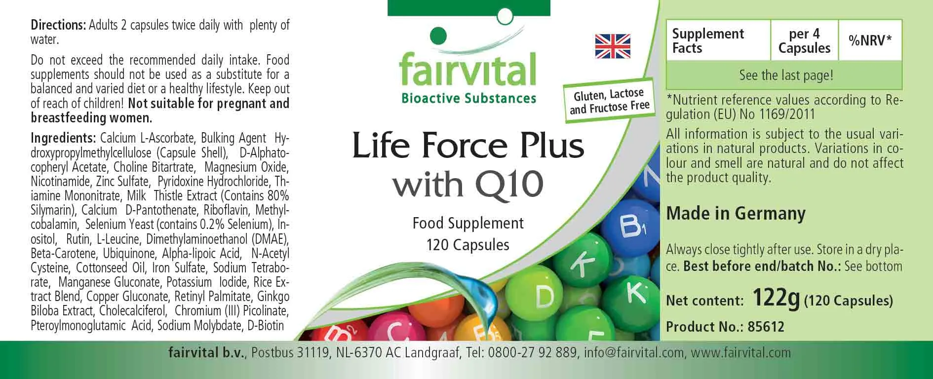Life Force Plus mit Q10 - 120 Kapseln - mit Folsäure, Biotin, Chrom uvm. - für Leberfunktion, Haut, Haar uvm. | Fairvital