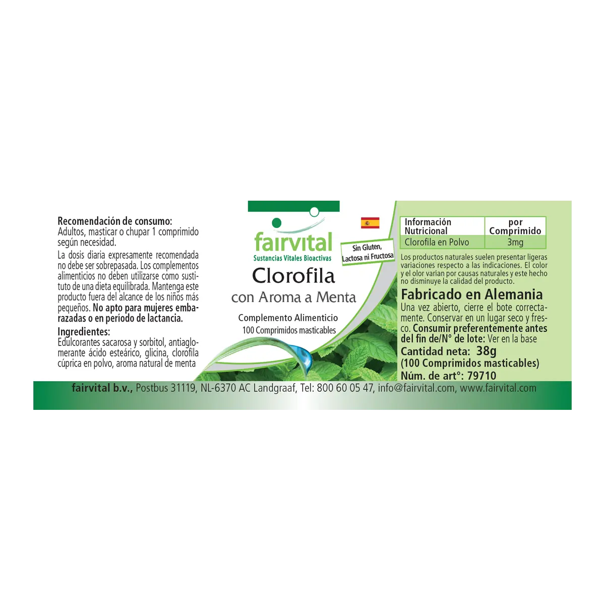 Chlorophyll mit Minzaroma - 100 Kautabletten - Hochdosiert und Vegan | Fairvital