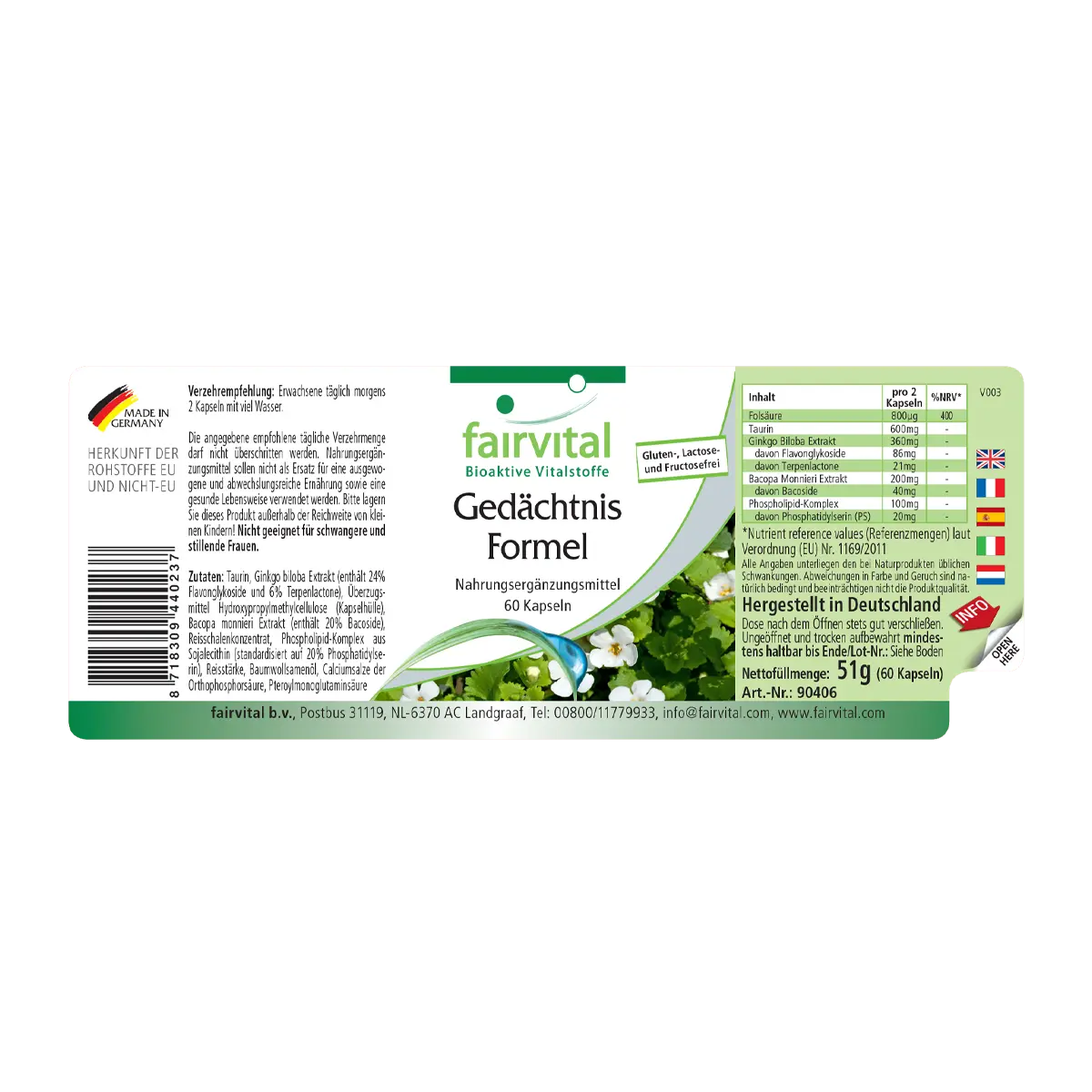 Gedächtnis Formel - 60 Kapseln - mit Brahmi (Bacopa Monnieri), Ginkgo und mehr - Hochdosiert und Vegan | Fairvital Gedächtnis Formel - 60 Kapseln - mit Brahmi (Bacopa Monnieri), Ginkgo und mehr - Hochdosiert und Vegan | Fairvital