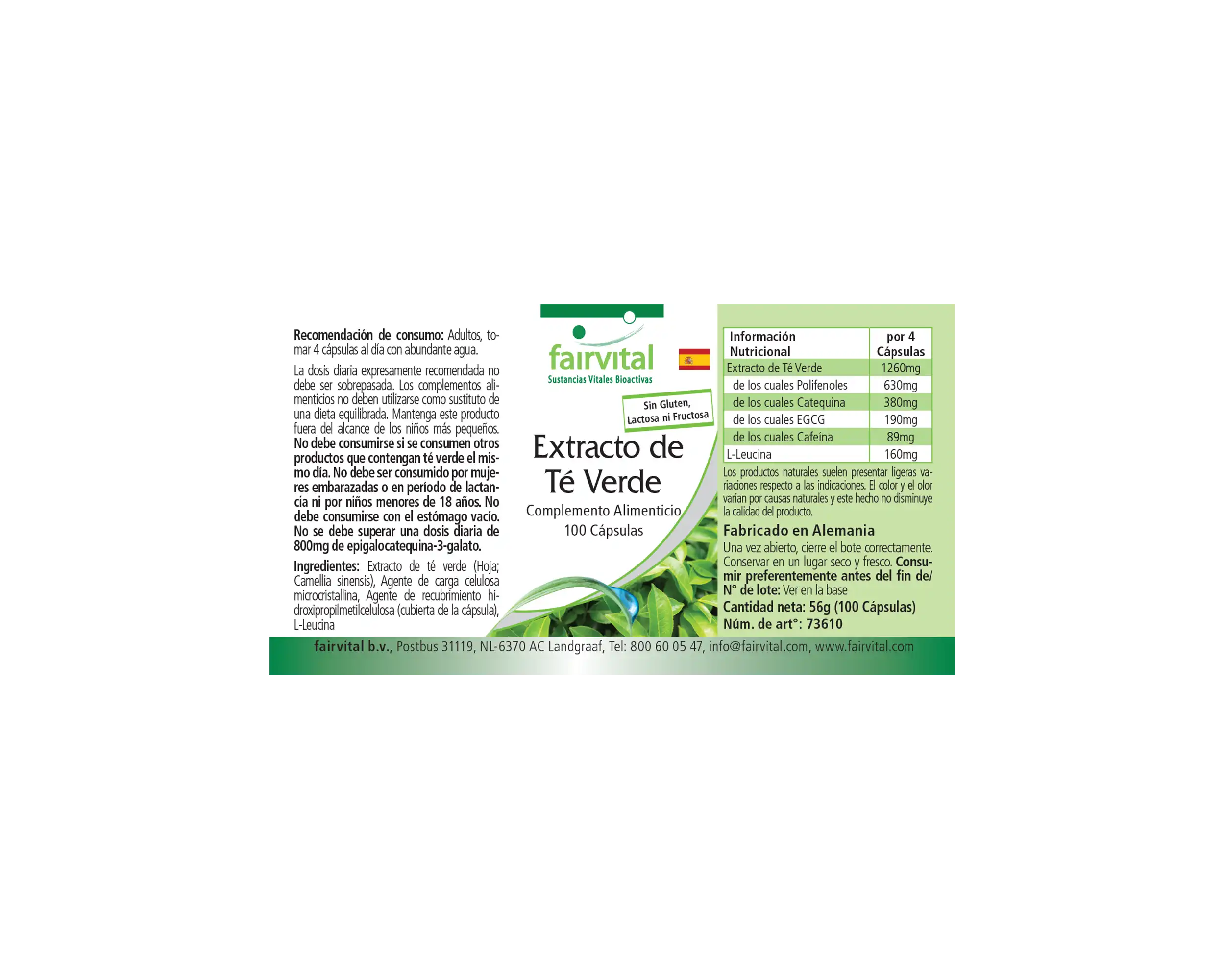 Grüner Tee Extrakt - Camellia sinensis - 100 Kapseln - Polyphenole, Catechine, EGCG & Koffein - Hochdosiert und Vegan | Fairvital