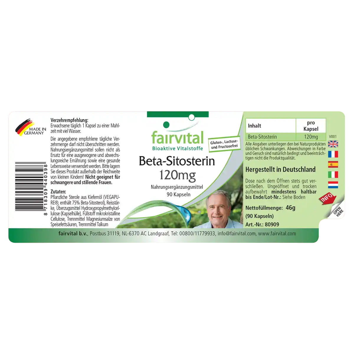Beta-Sitosterin 120mg - aus Kiefernöl - 90 Kapseln - Hochdosiert und Vegan | Fairvital