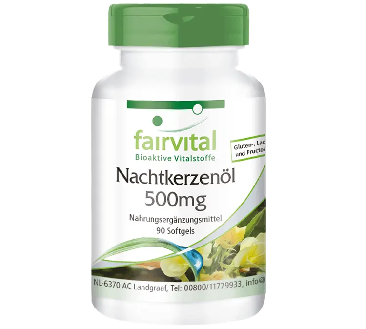 Nachtkerzenöl 500mg-120 Kapseln-Hochdosiert-Vegan | Fairvital Nachtkerzenöl 500mg-120 Kapseln-Hochdosiert-Vegan | Fairvital