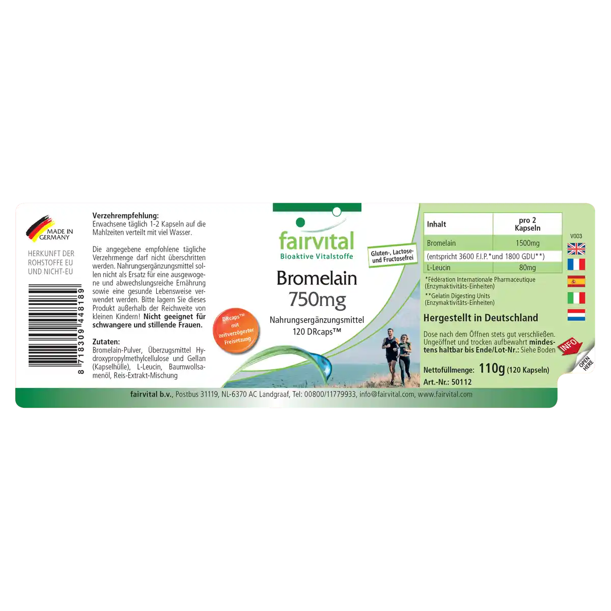 Bromelain 750mg - 120 DRCaps™ - Ananasenzym - Hochdosiert und Vegan | Fairvital