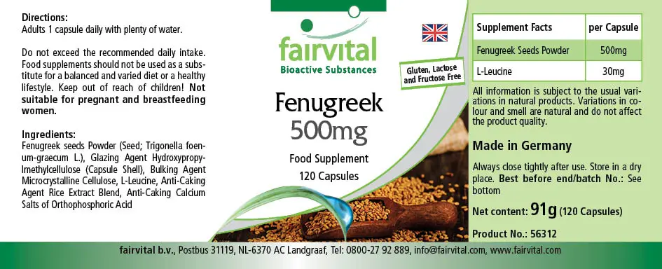Bockshornklee 500mg - 50% Saponine -  120 Kapseln - Hochdosiert und Vegan | Fairvital