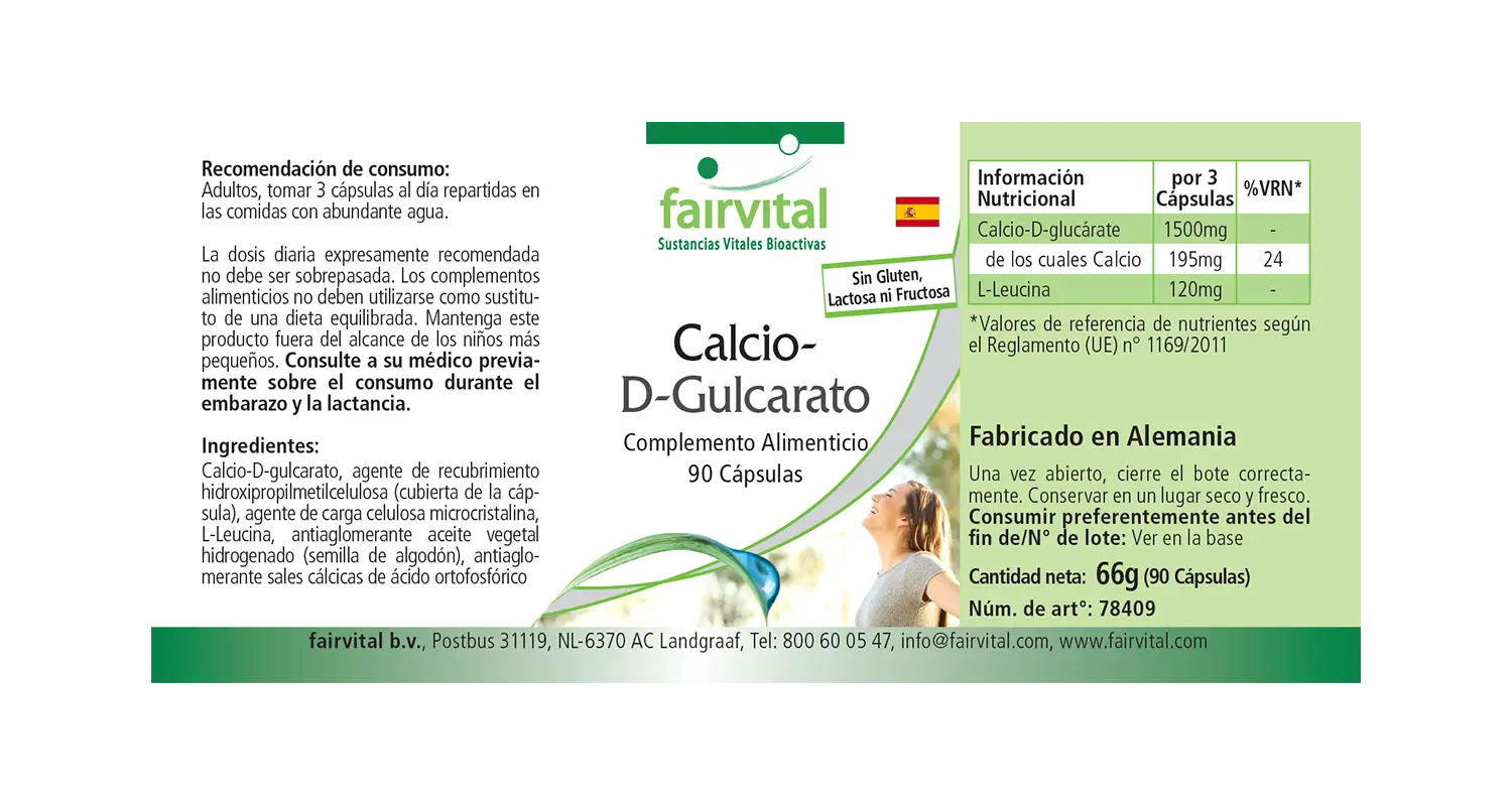 Calcium-D-Glucarat - 90 Kapseln - für Knochen, Zähne und Muskeln - Hochdosiert | Fairvital