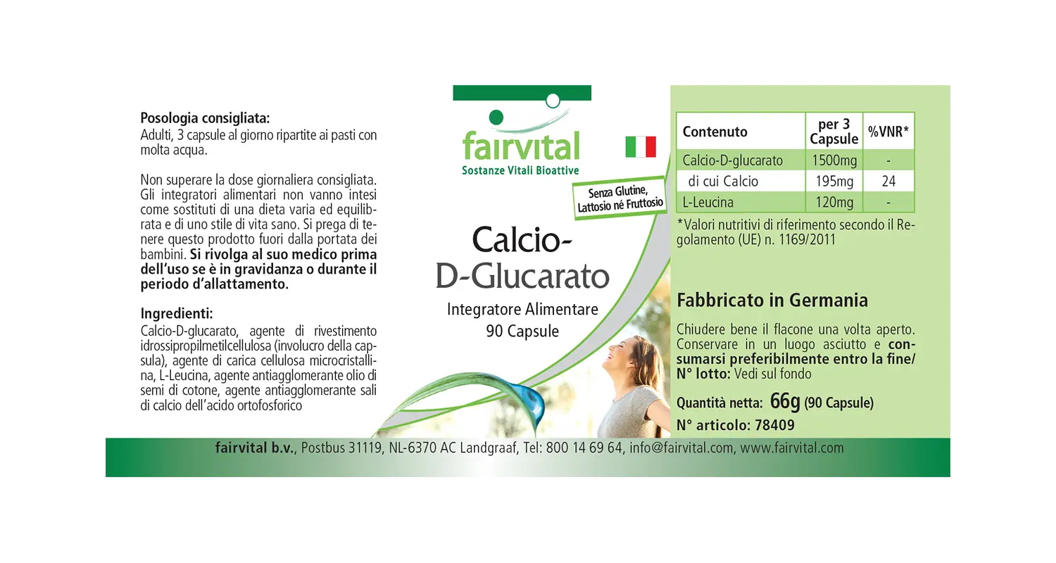 Calcium-D-Glucarat - 90 Kapseln - für Knochen, Zähne und Muskeln - Hochdosiert | Fairvital