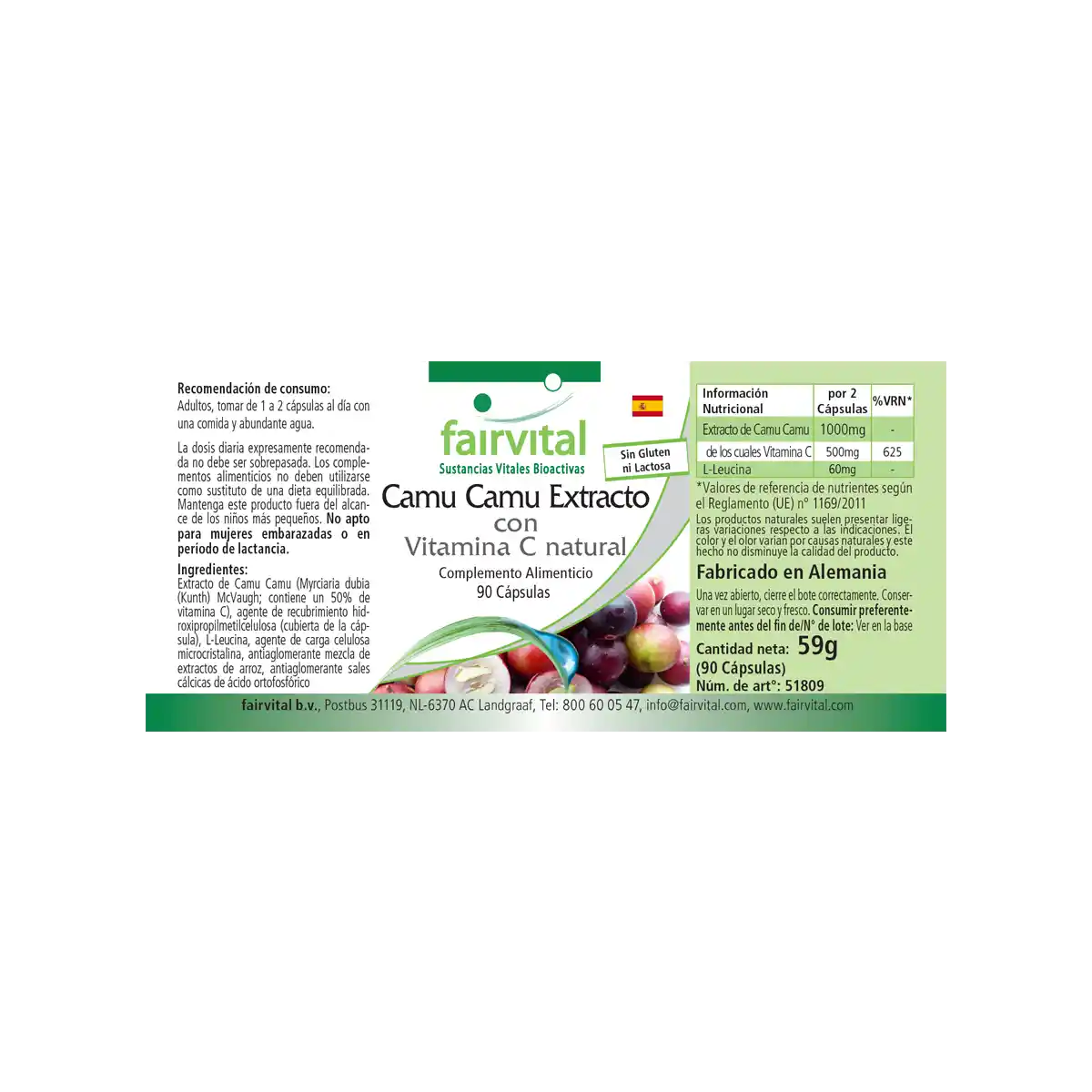 Camu Camu Extrakt mit natürlichem Vitamin C - 90 Kapseln - für Immunsystem, Kollagenbildung uvm. - Vegan | Fairvital