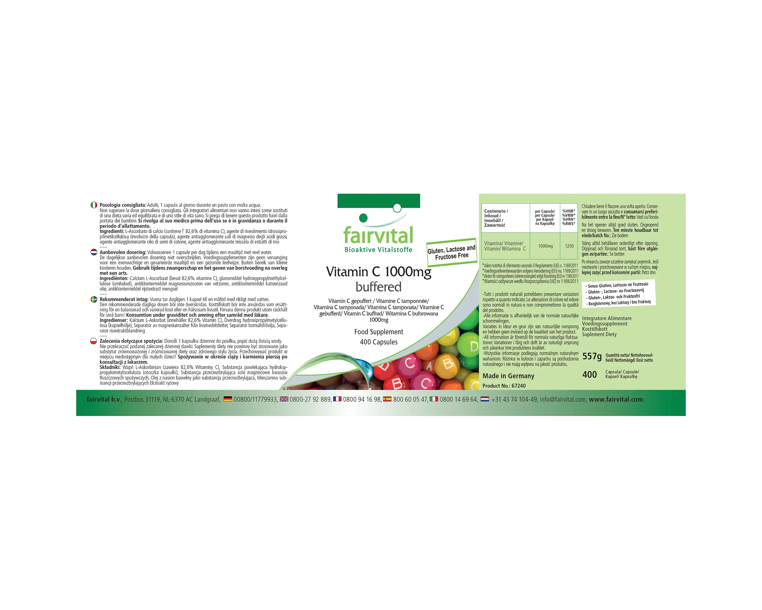 Vitamin C 1000mg gepuffert - 400 Kapseln - für Immunsystem, Kollagenbildung uvm. | Fairvital