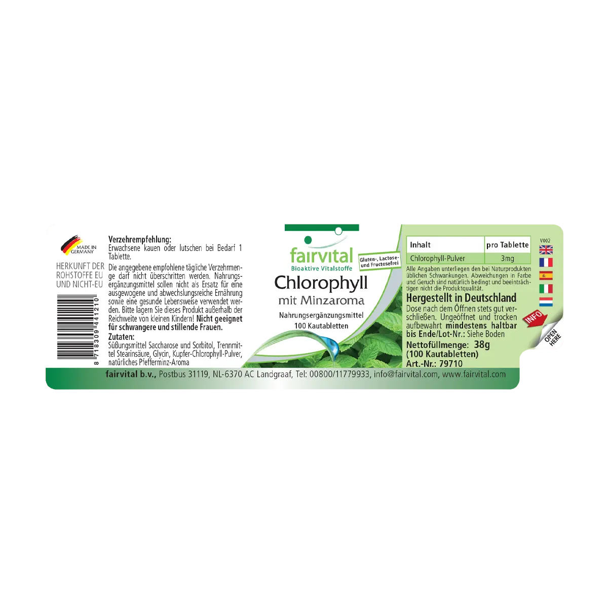 Chlorophyll mit Minzaroma - 100 Kautabletten - Hochdosiert und Vegan | Fairvital Chlorophyll mit Minzaroma - 100 Kautabletten - Hochdosiert und Vegan | Fairvital