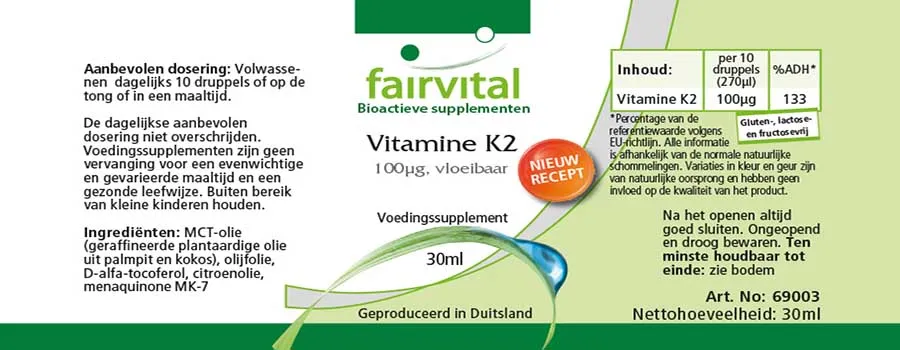 Vitamin K2 flüssig 100µg - 30ml - für Blutgerinnung und Knochen - Vegan | Fairvital