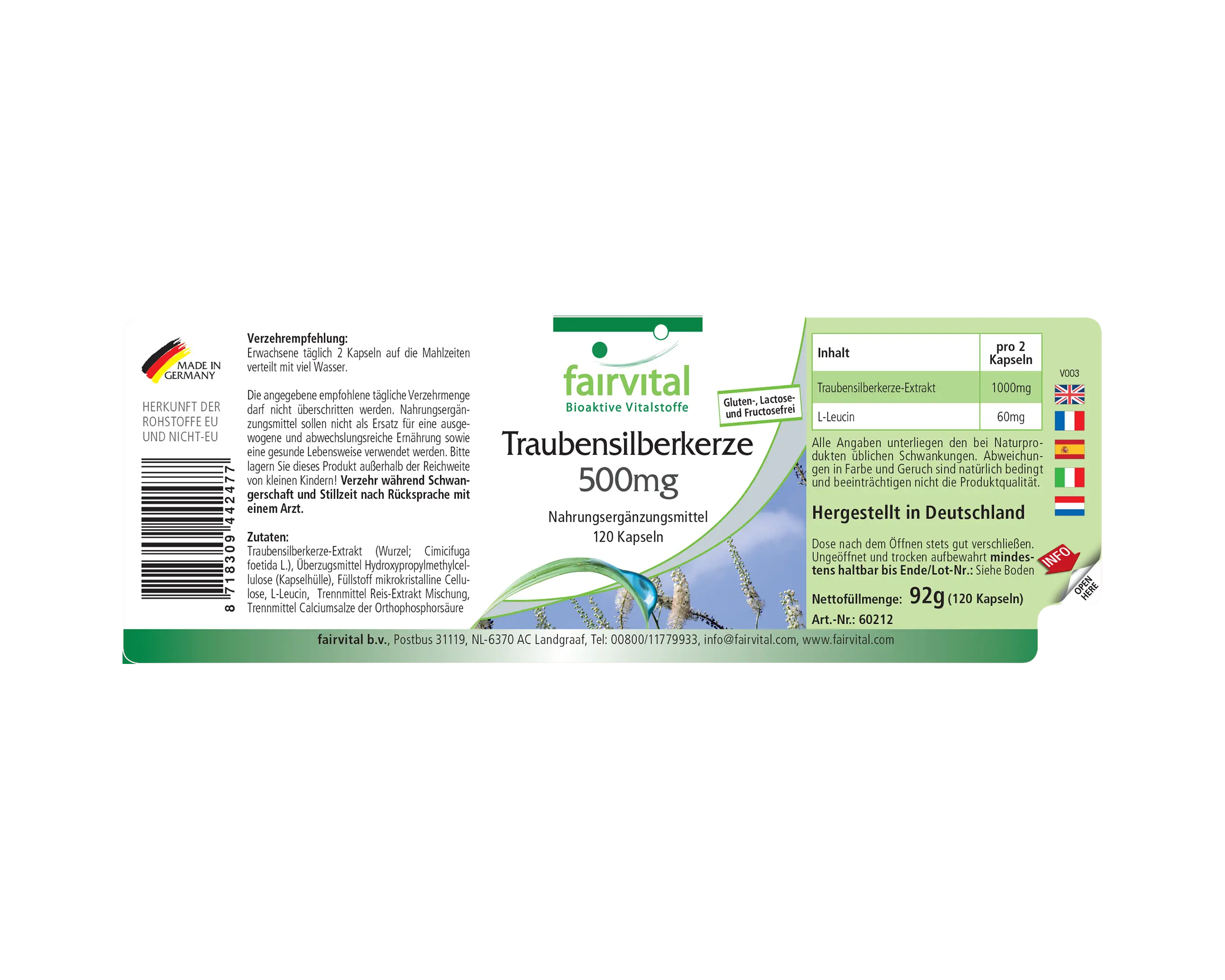 Traubensilberkerze Extrakt 500mg - 120 Kapseln - Black Cohosh - Cimicifuga Racemosa - Vegan | Fairvital