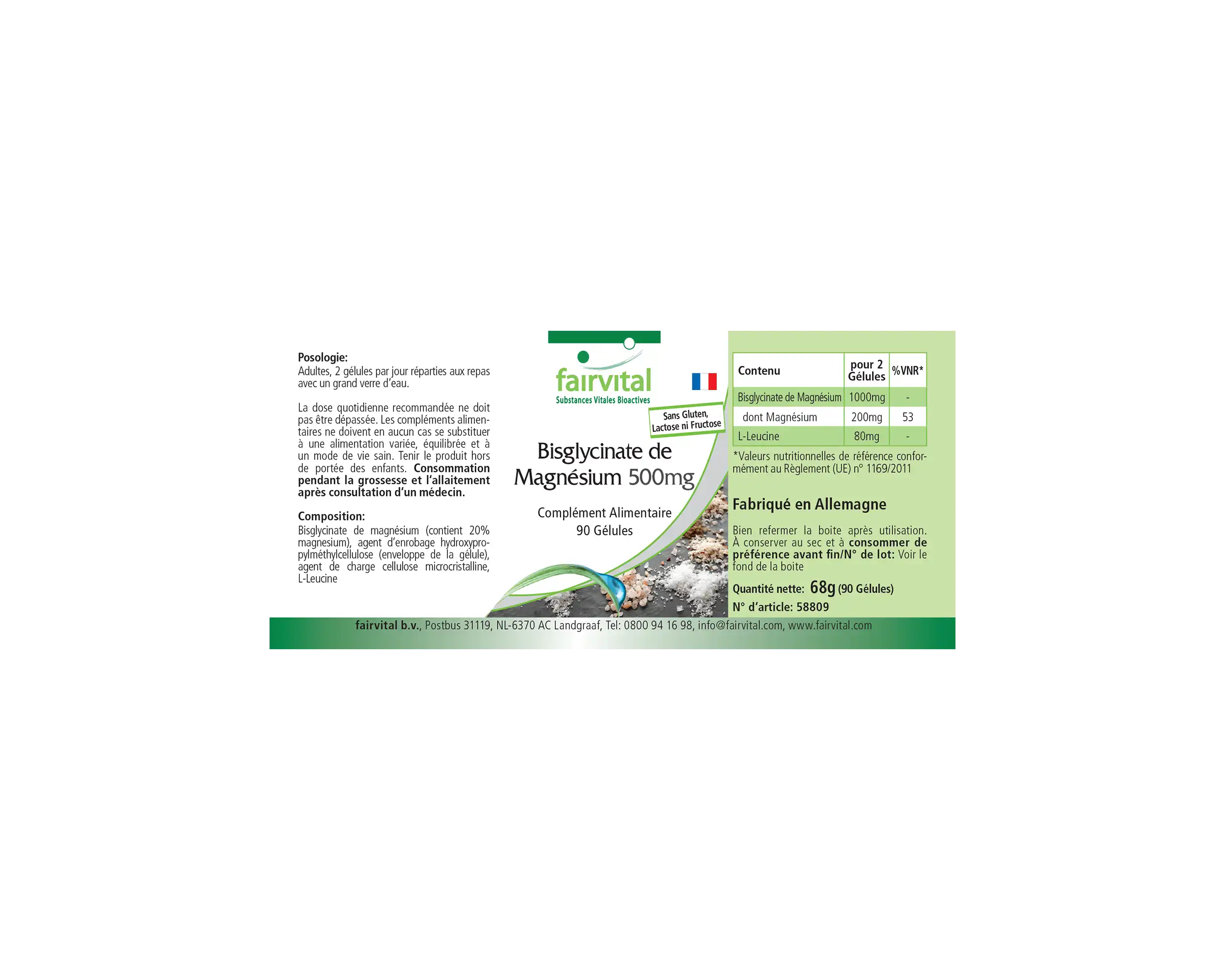 Magnesiumbisglycinat 500mg - 90 Kapseln - für Knochen, Muskeln uvm. - Vegan | Fairvital