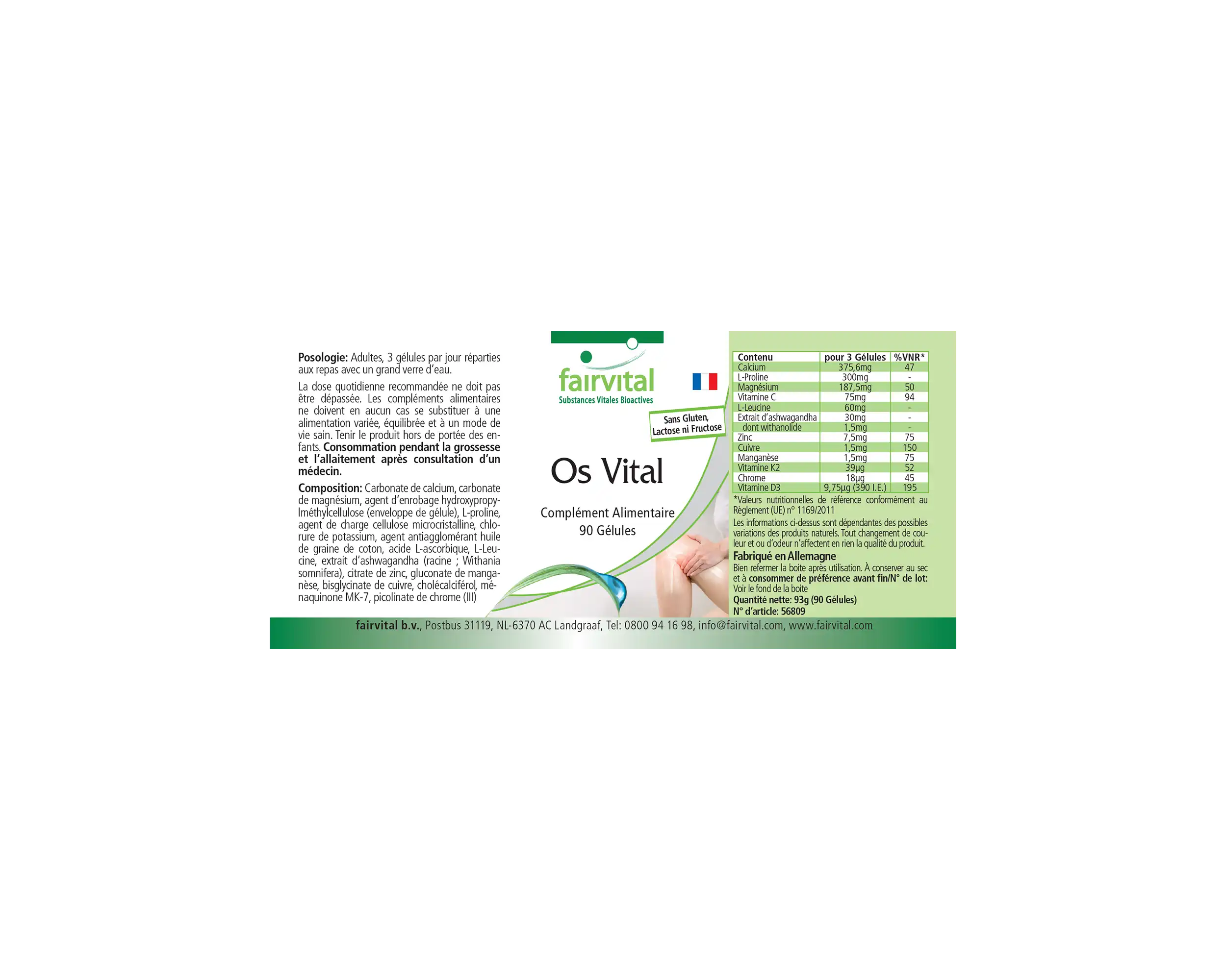 Knochenvital - 90 Kapseln - mit Calcium, Magneisum, Zink uvm. - für Knochen, Muskeln uvm. | Fairvital