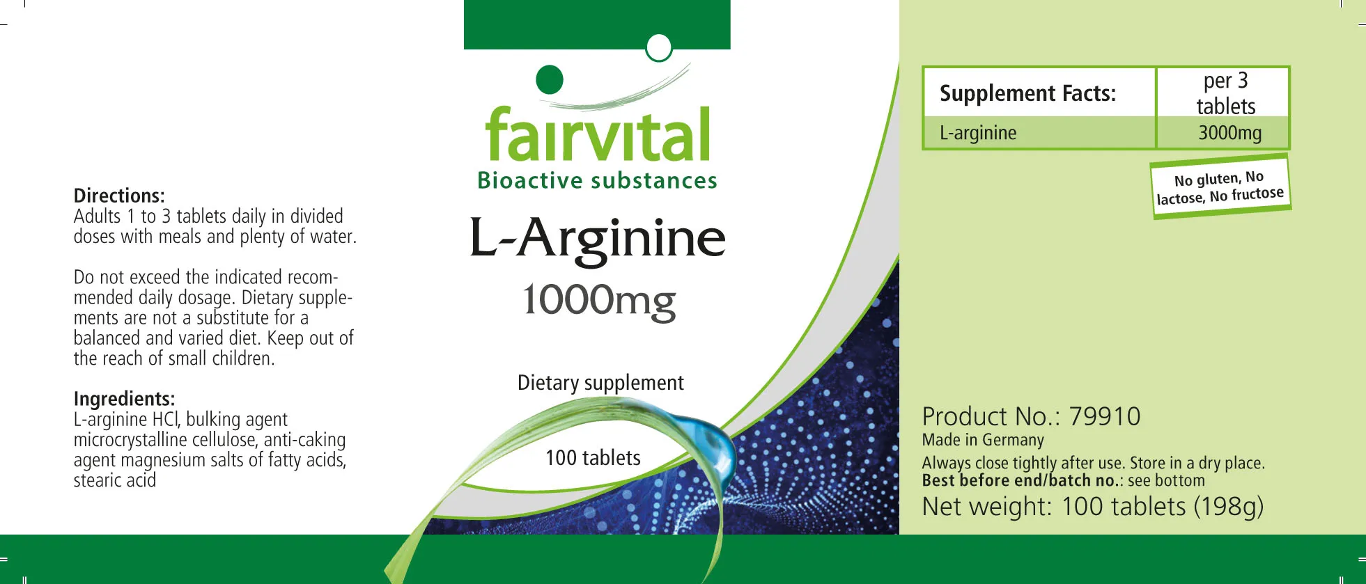 L-Arginin 1000mg - 100 Tabletten - Hochdosiert und Vegan | Fairvital