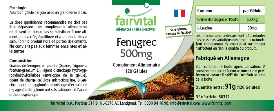 Bockshornklee 500mg - 50% Saponine -  120 Kapseln - Hochdosiert und Vegan | Fairvital