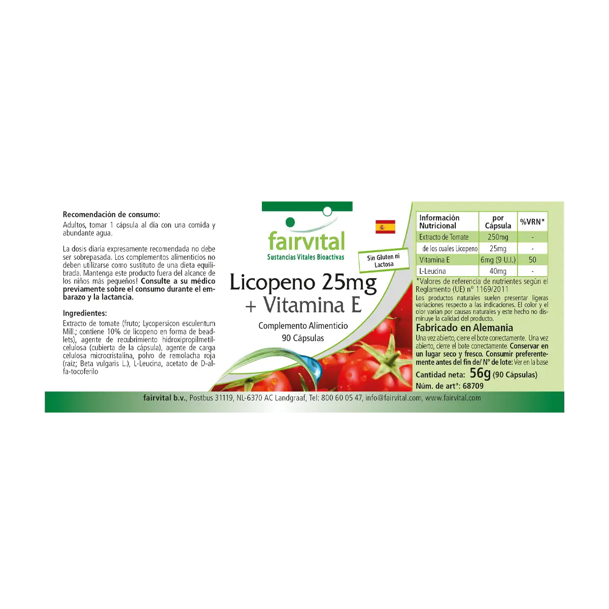 Lycopin 25mg + Vitamin E - 90 Kapseln - für Zellschutz - Vegan | Fairvital
