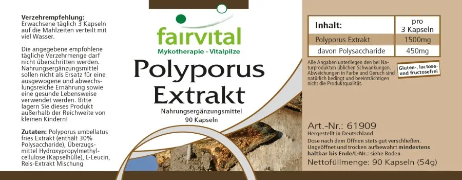 Polyporus Extrakt 500mg - 90 Kapseln - Polyporus umbellatus - Vegan | Fairvital