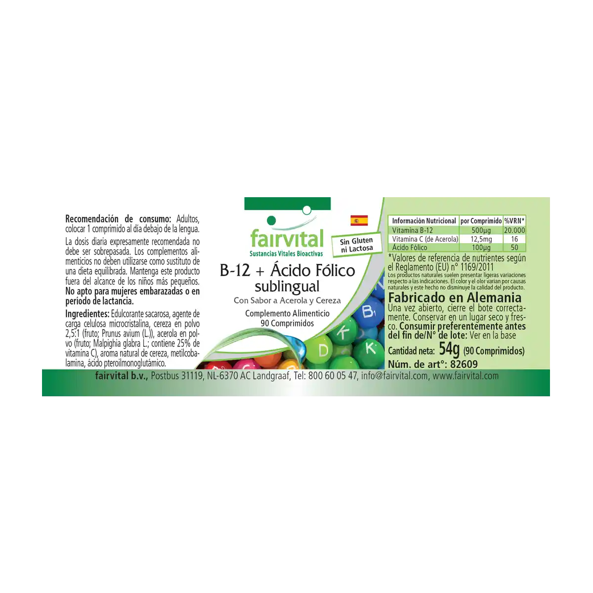 B-12 und Folsäure sublingual - 90 Tabletten - mit Vitamin C - für Immunsystem, gegen Müdigkeit uvm.| Fairvital