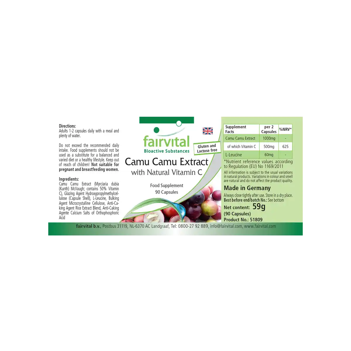 Camu Camu Extrakt mit natürlichem Vitamin C - 90 Kapseln - für Immunsystem, Kollagenbildung uvm. - Vegan | Fairvital