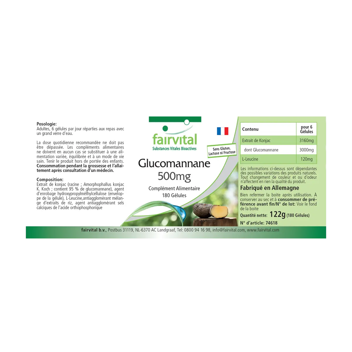 Glucomannan 500mg - Konjakwurzel - 180 Kapseln - Hochdosiert und Vegan | Fairvital