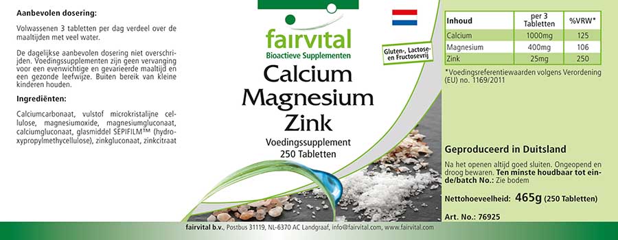 Calcium Magnesium Zink - 250 Tabletten - für Knochen, Muskeln, Immunsystem uvm. | Fairvital