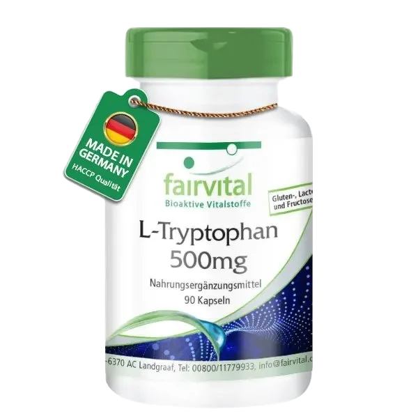 L-Tryptophan 500mg - 90 Kapseln - essentielle Aminosäure - Hochdosiert und Vegan | Fairvital