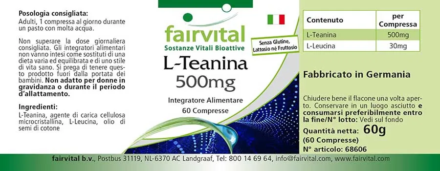 L-Theanin 500mg - 60 Tabletten - Aminosäure - Hochdosiert und Vegan | Fairvital