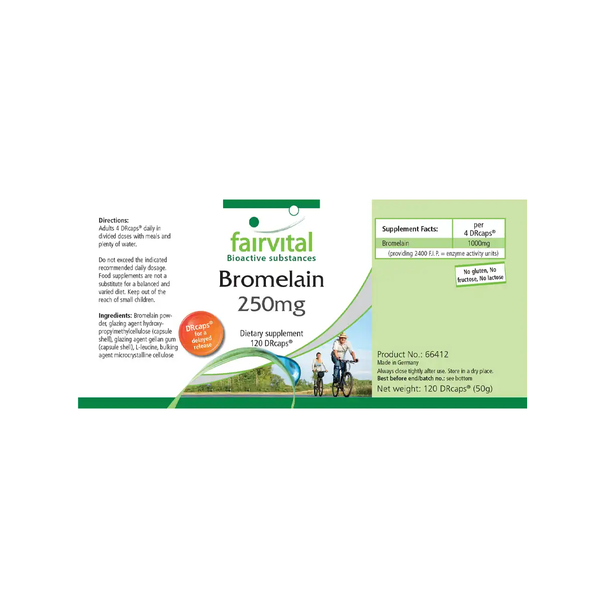 Bromelain 250mg - 120 DRCaps™ - 1000mg pro Tagesdosis - 600 F.I.P. - Ananasenzym - Vegan | Fairvital